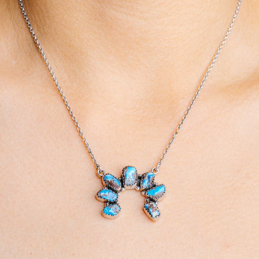 Turquoise flower pendant necklace with .925 sterling silver chain