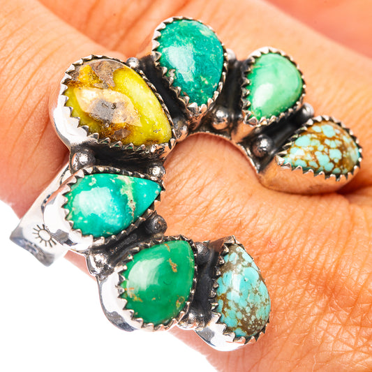 Turquoise horseshoe ring in .925 sterling silver with six oval turquoise stones