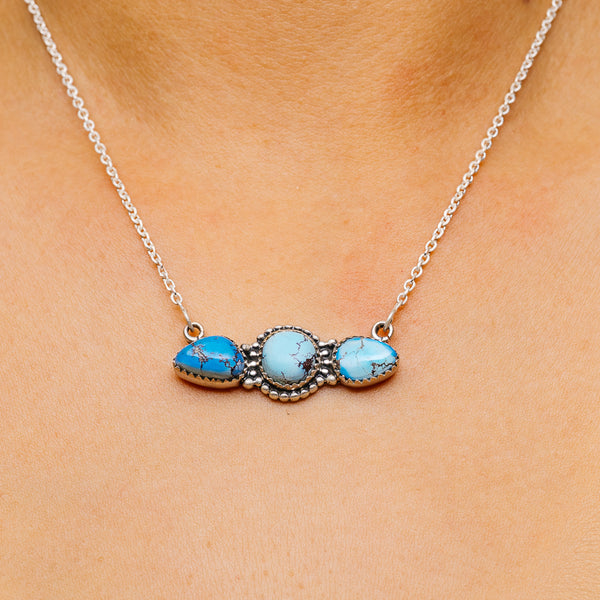 Southwestern Style Golden Hills Turquoise Necklace 17 to 19" (.925 Sterling Silver)