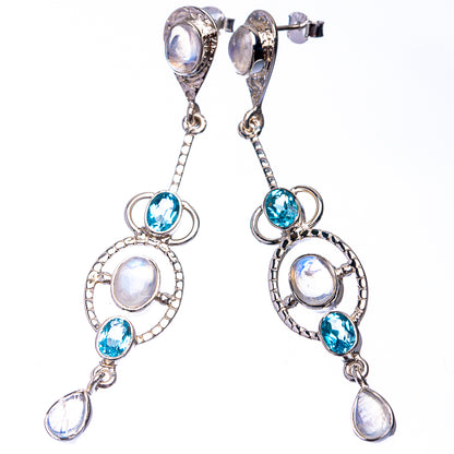 Signature Rainbow Moonstone, Blue Topaz Earrings 2 3/4" (925 Sterling Silver) E432341