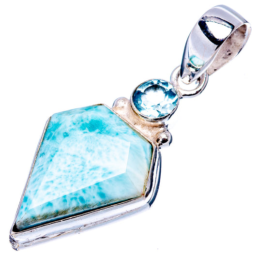Sterling silver larimar pendant with faceted light-blue stone and round blue topaz bail