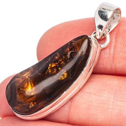 Oval fire agate pendant with warm orange and amber flecks, 925 sterling silver bail