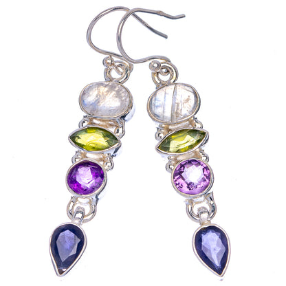 Rainbow Moonstone, Peridot, Amethyst, Tanzanite Earrings 2" (925 Sterling Silver) E433118