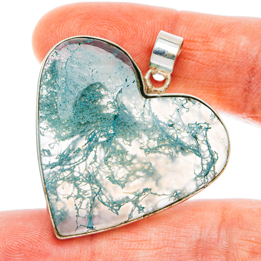 Premium Horse Canyon Green Moss Agate Heart Pendant 1 5/8" (.925 Sterling Silver)