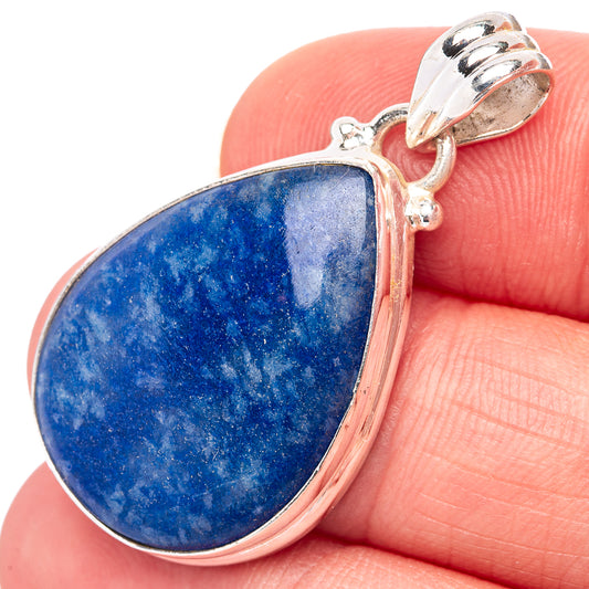 Dumortierite teardrop pendant in .925 sterling silver, blue stone with silver bezel