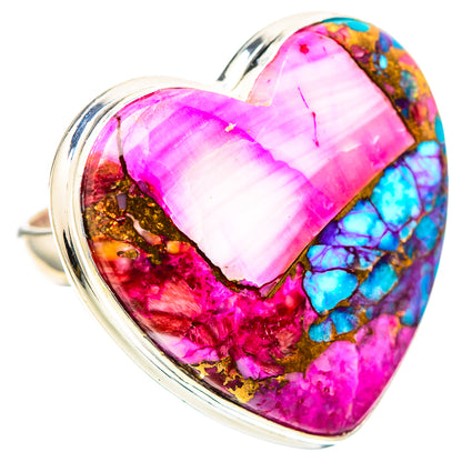 Heart-shaped 925 sterling silver ring with pink, turquoise & gold resin, size 7.75