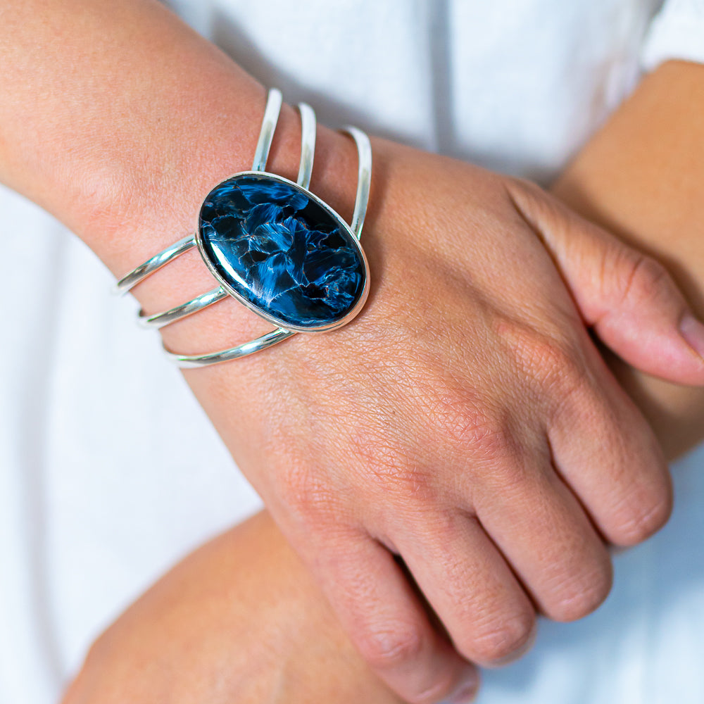 Pietersite 925 Sterling Silver Cuff Bracelet Adjustable
