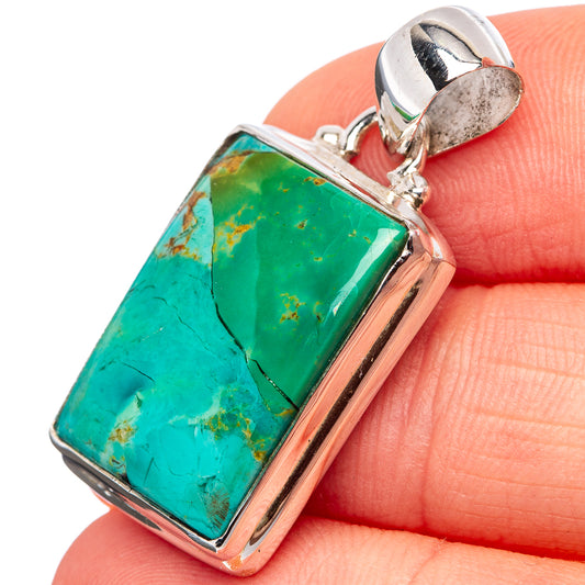 Turquoise rectangle pendant with .925 sterling silver bezel and bail