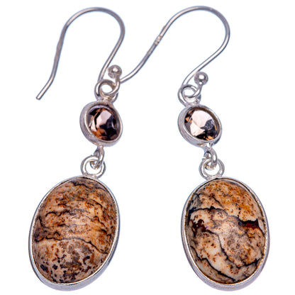 Picture Jasper, Smoky Quartz Earrings 1 5/8" (925 Sterling Silver) E433304