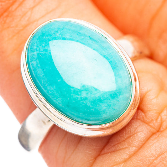 Amazonite oval cabochon ring, size 6.5, .925 sterling silver bezel