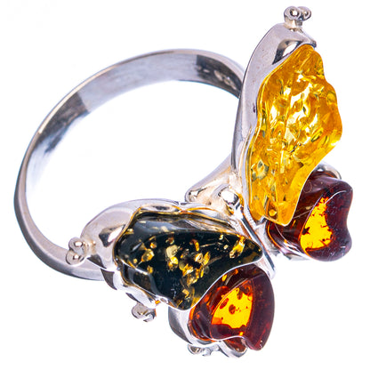 Baltic Amber Butterfly Ring Size 6 Adjustable (.925 Sterling Silver)