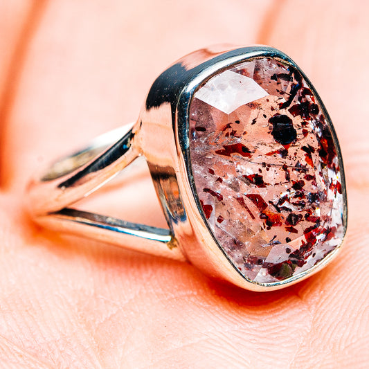 Oval faceted lepidocrocite ring in .925 sterling silver, side view