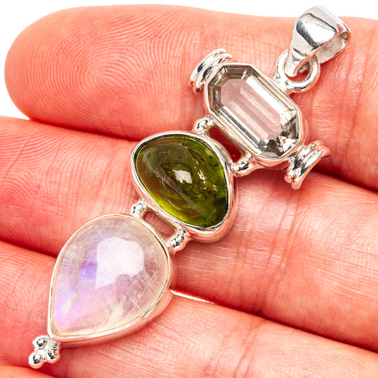 925 sterling silver gemstone pendant with green oval, pink oval, and rectangular stones