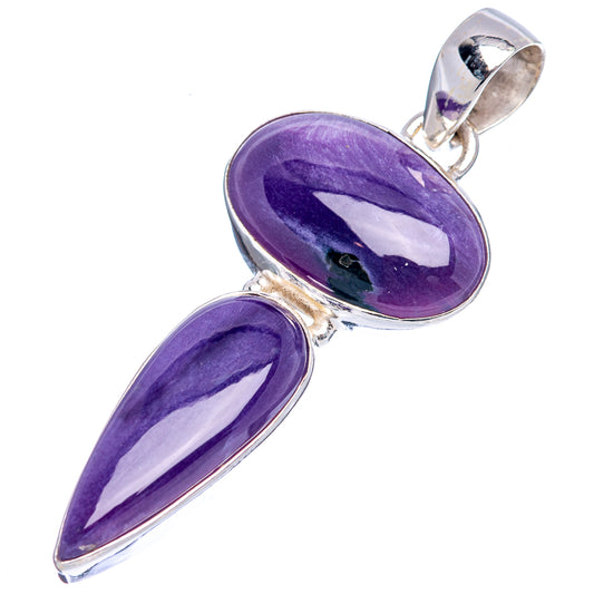 Charoite pendant with oval and elongated teardrop purple stones, .925 sterling bail