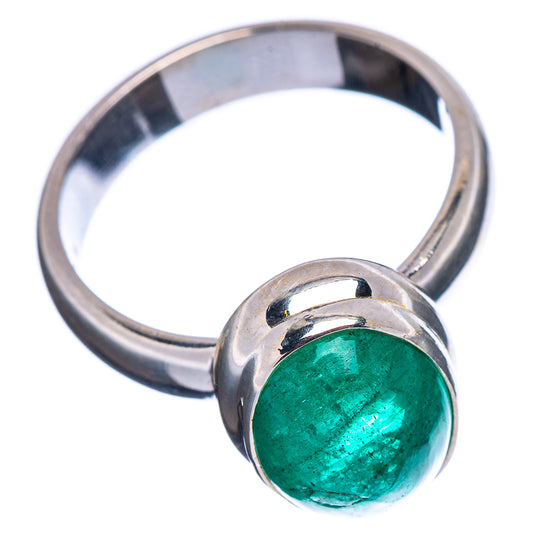 Green oval emerald cabochon ring with polished .925 sterling silver band, size 6