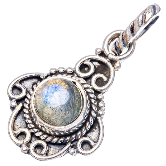 Sterling silver labradorite pendant with oval blue flash stone, looping bail, filigree frame