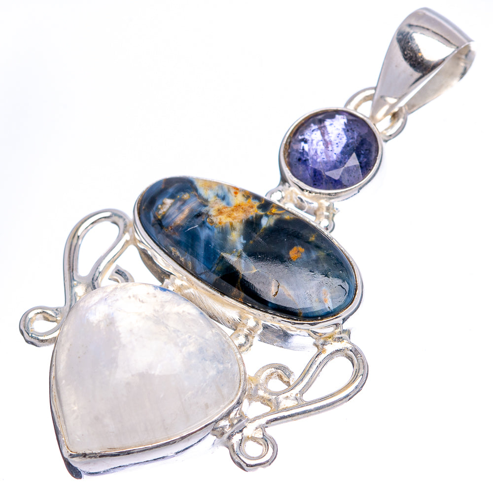 Premium Pietersite, Rainbow Moonstone, Iolite Pendant 1 3/4" (.925 Sterling Silver)