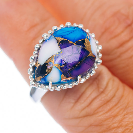 Exclusive Violet Blue Dahlia Mohave Turquoise Ring Size 7.25 (.925 Sterling Silver)