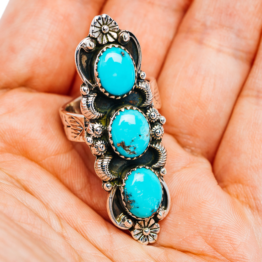 Exclusive Southwestern Style Campitos Turquoise Ring Size 7 Adjustable (.925 Sterling Silver)