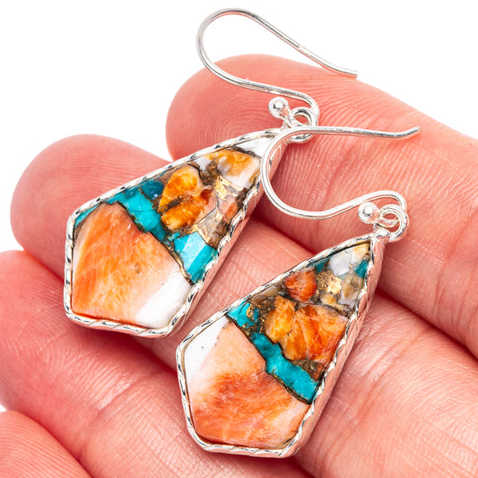 Spiny Oyster Turquoise Earrings 1 5/8" (925 Sterling Silver) E1829