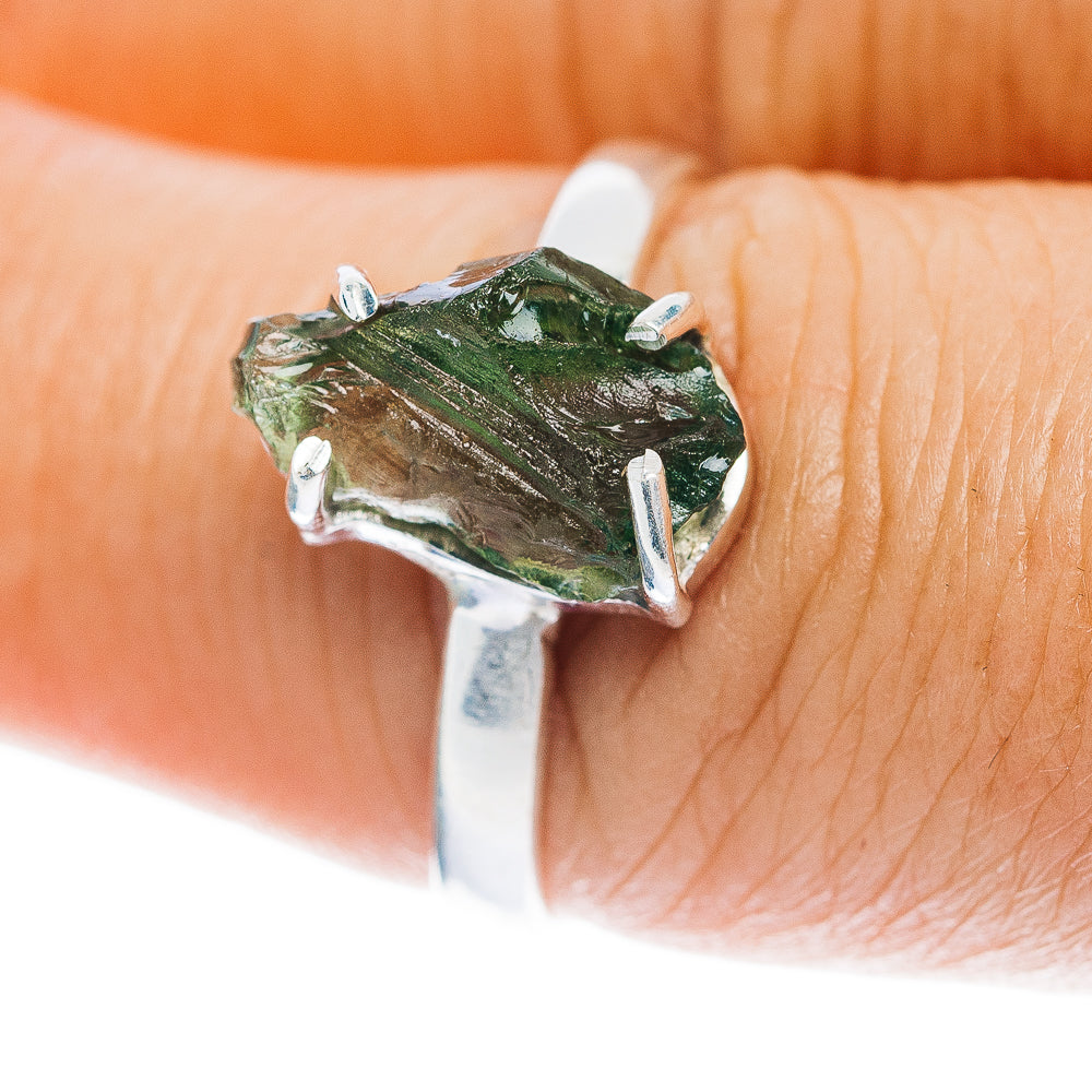 Czech Moldavite Ring Size 7.75 (.925 Sterling Silver)