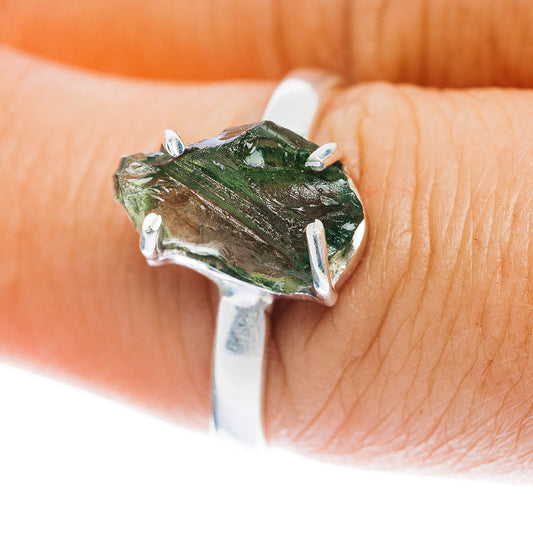 Czech Moldavite Ring Size 7.75 (.925 Sterling Silver)