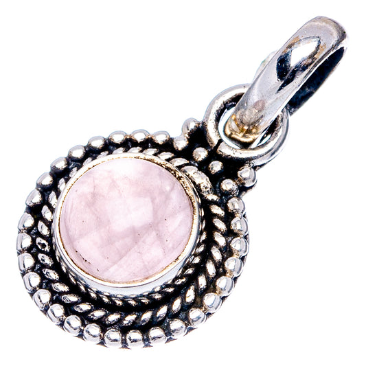 Rose quartz pendant in .925 sterling silver with oval pink stone and beaded frame