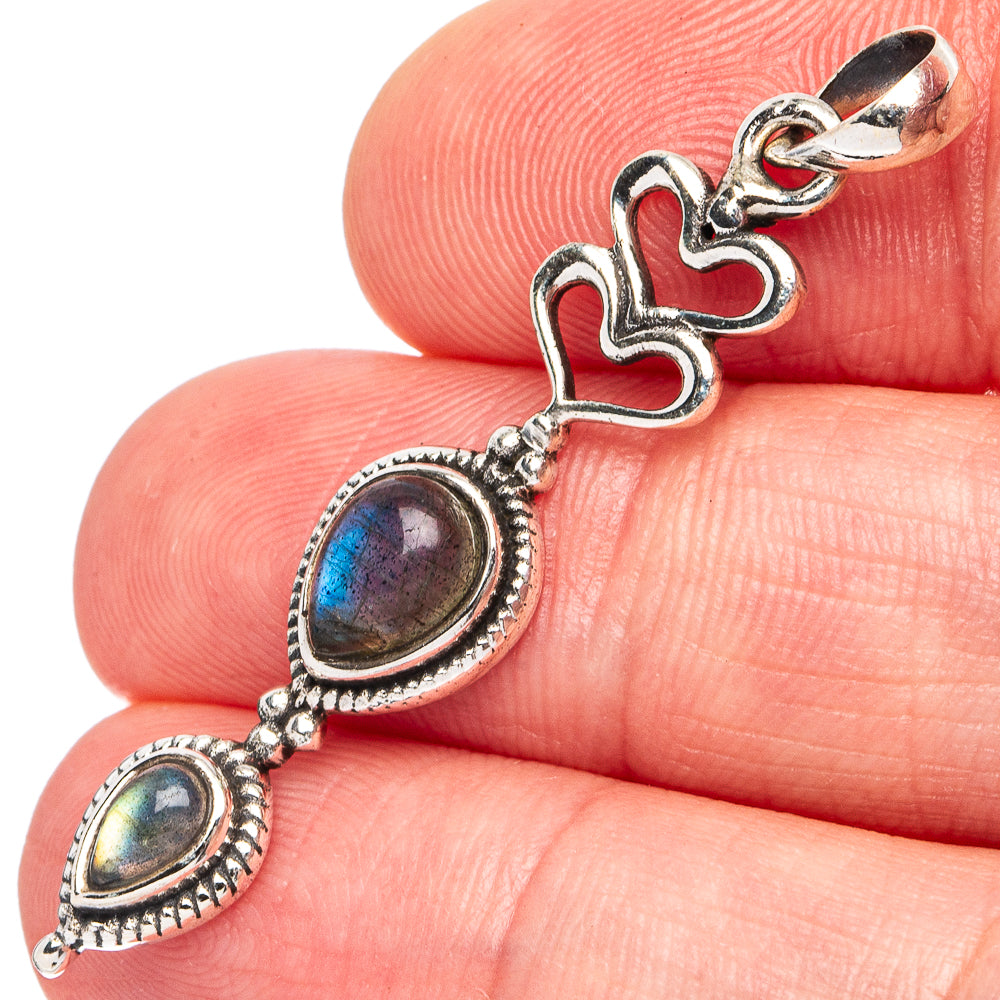Labradorite Heart Pendant 1 3/4" (925 Sterling Silver) P45477