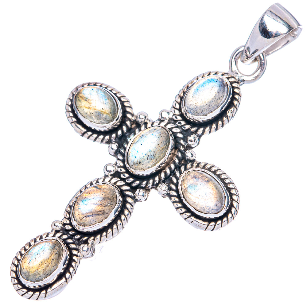 Labradorite Cross Pendants 1 7/8" (925 Sterling Silver) P42357