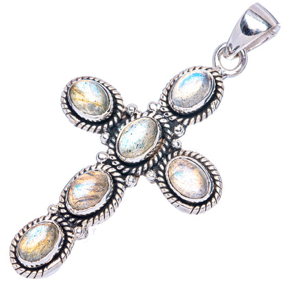 Labradorite Cross Pendants 1 7/8" (925 Sterling Silver) P42357