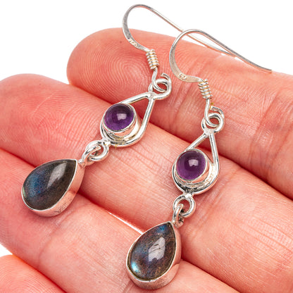 Labradorite, Amethyst Earrings 1 3/4" (925 Sterling Silver) E433407