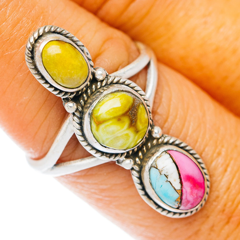 Sonoran Gold Turquoise, Cotton Candy Dahlia Turquoise Ring Size 8 (.925 Sterling Silver)