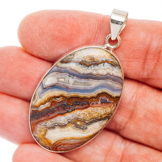 Premium Crazy Lace Agate Pendant 1 7/8" (.925 Sterling Silver)