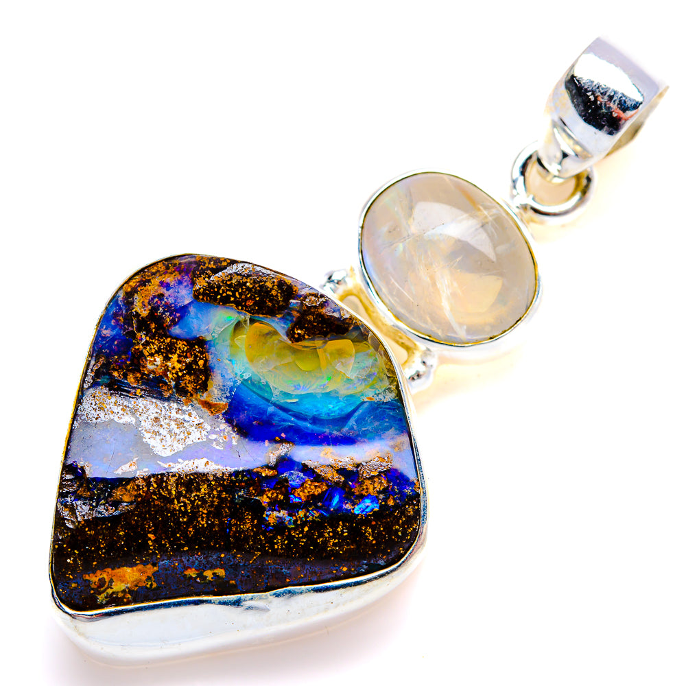 Australian Boulder Opal, Rainbow Moonstone Pendant 1 3/4" (925 Sterling Silver) PD38176