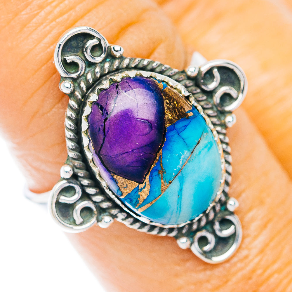 Southwestern Style Violet Blue Dahlia Turquoise Ring Size 8 (.925 Sterling Silver)