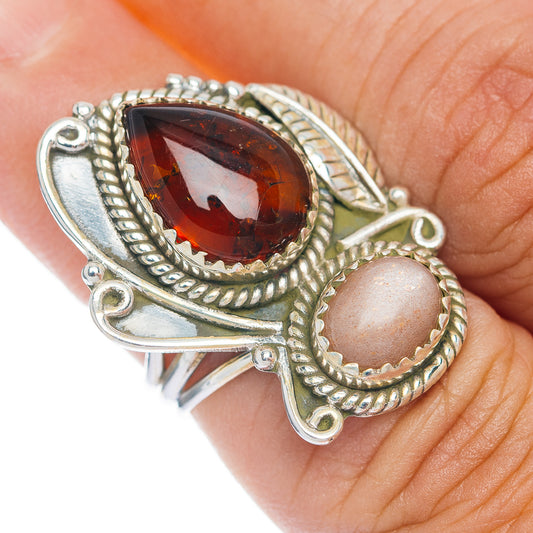Premium Baltic Amber, Sunstone Ring Size 6 (.925 Sterling Silver)