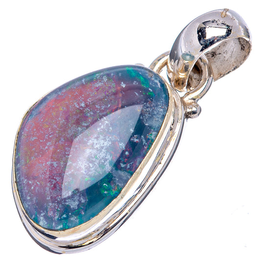 Teardrop opal pendant in .925 sterling silver with multicolor blue-green and purple display