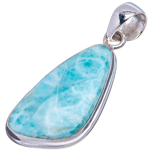 Sterling silver teardrop Larimar pendant with framed bezel and round bail
