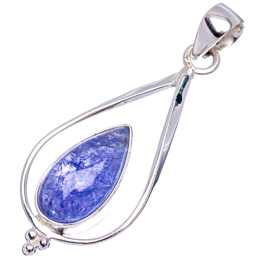 Sterling silver tanzanite pendant, teardrop blue gemstone with chain bail at top