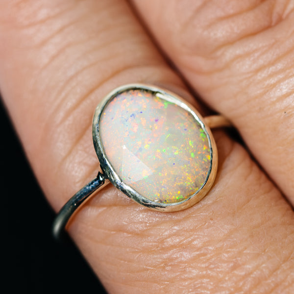 Ethiopian Opal Dainty Ring Size 9.75 (.925 Sterling Silver)