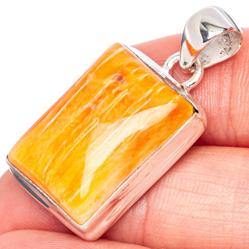 Orange Spiny Oyster Shell Pendant 1 1/4" (925 Sterling Silver) P41343