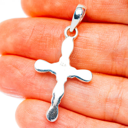 Southwestern Style Kingman Turquoise Cross Pendant 1 1/2" (.925 Sterling Silver)