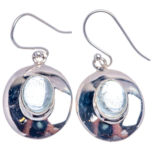 Round drop earrings in .925 sterling silver with light-blue oval gemstone bezel