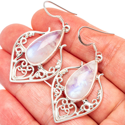 Signature  Rainbow Moonstone Earrings 2" (925 Sterling Silver) E2493