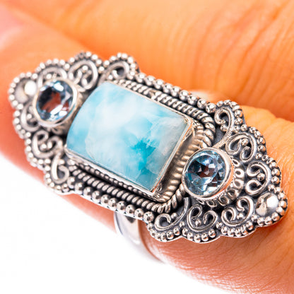 Large Larimar, Blue Topaz Ring Size 7 (925 Sterling Silver) R140621