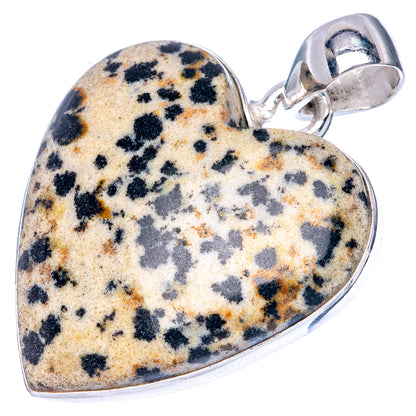 Dalmatian Jasper Heart Pendant 1 3/8" (925 Sterling Silver) P42196