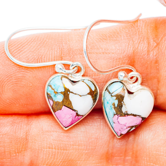 Cotton Candy Dahlia Turquoise Heart Earrings 1 1/8" (.925 Sterling Silver)