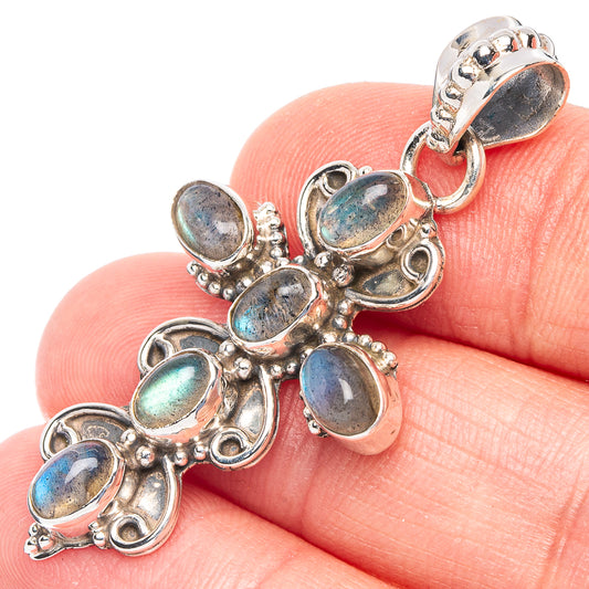 Labradorite Cross Pendant 1 3/4" (925 Sterling Silver) P43866
