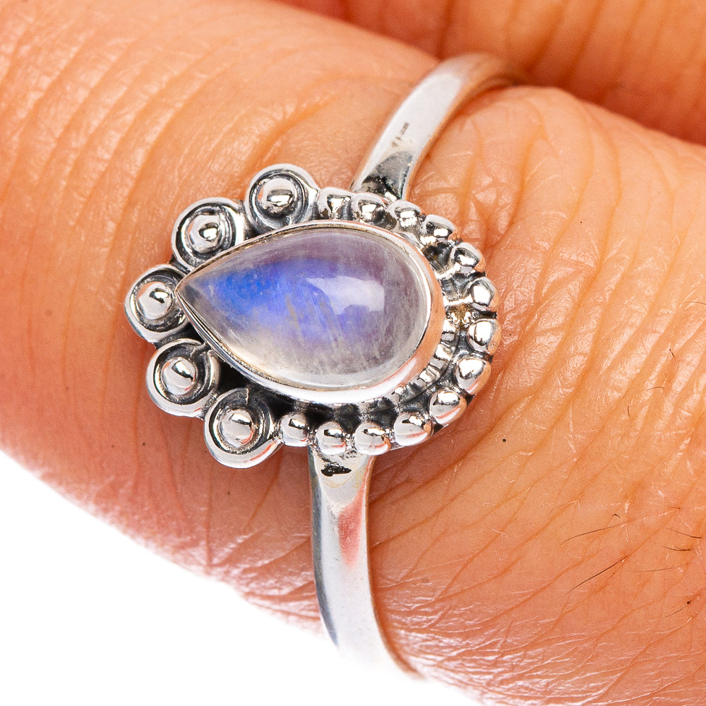 Rainbow Moonstone Dainty Ring Size 8.25 (925 Sterling Silver) R1097
