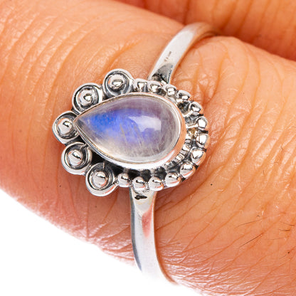Rainbow Moonstone Dainty Ring Size 8.25 (925 Sterling Silver) R1097